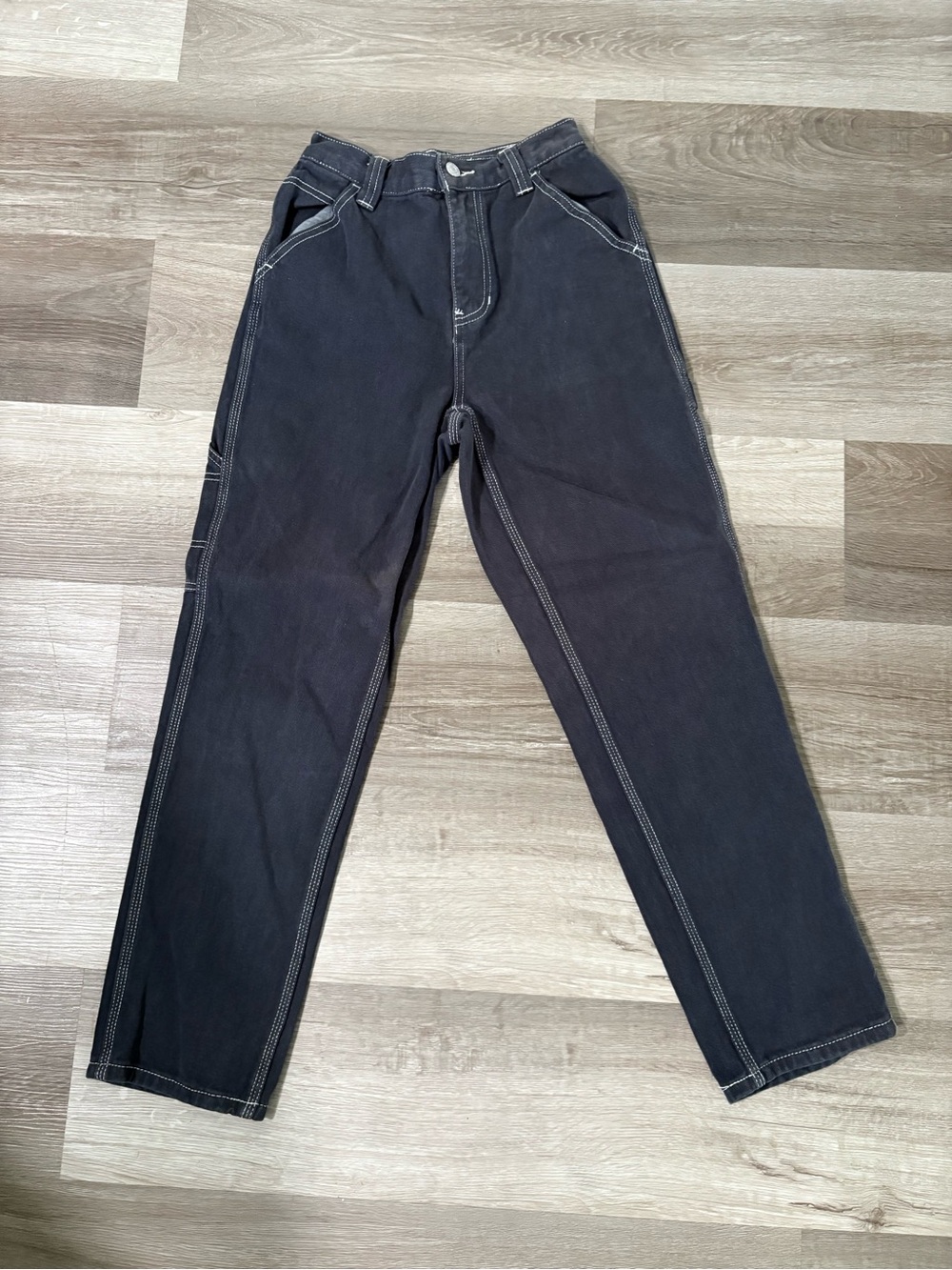 Pacsun Dark Charcoal Contrast-Stitch Carpenter Utility Jeans